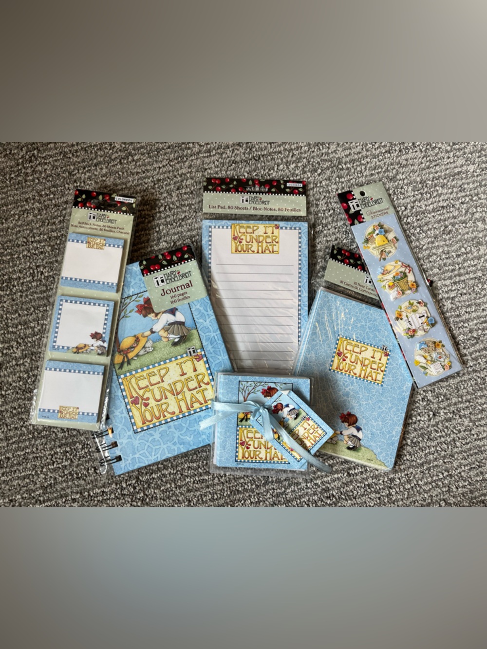 Mary Engelbreit Keep It Under Your Hat Blue Stationary Set